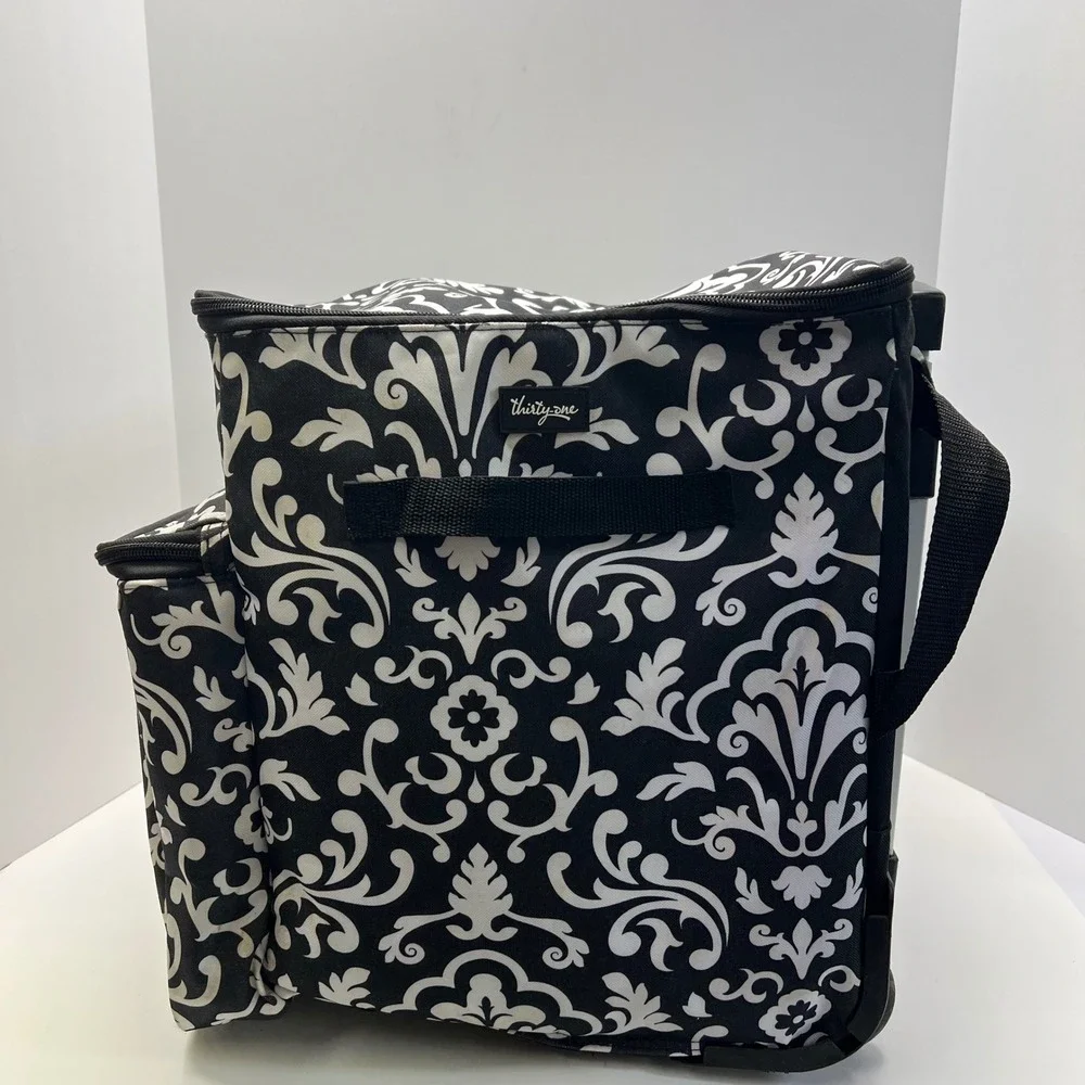 Thirty-One Rolling Thermal Cooler Bag Parisian Pop Damask Insulated Wheeled Tote
